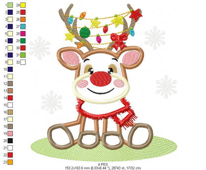 Christmas Rudolf Reindeer - Applique - 6 Sizes - Machine Embroidery Designs