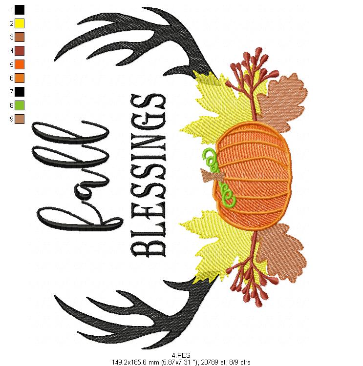 Fall Blessings- Fill stitch / Rippled - 6 sizes - Machine Embroidery Design