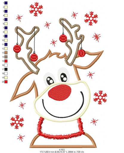Reindeer - Applique - 6 Sizes -  Machine Embroidery Design