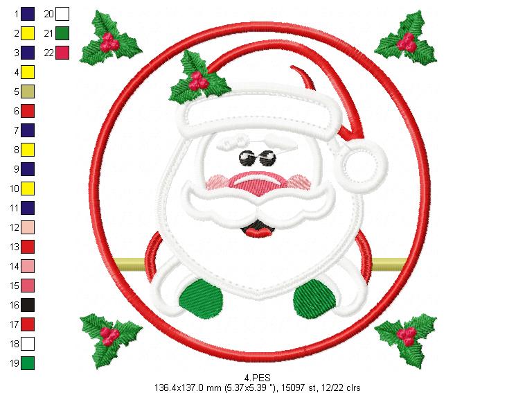 Santa Claus In the frame  - Applique - 6 Sizes - Machine Embroidery Designs