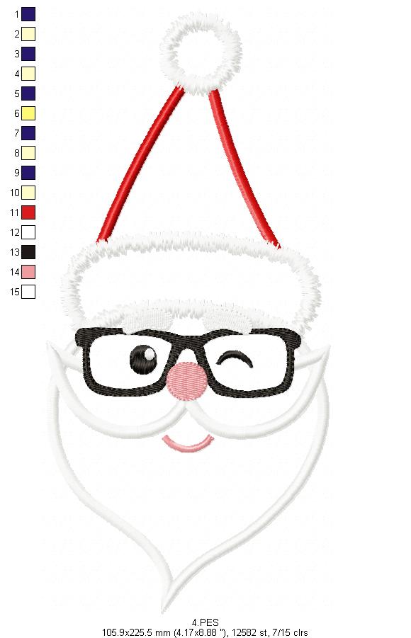 Santa Claus with glasses - Applique - 6 Sizes - Machine Embroidery Designs