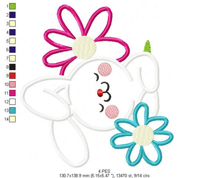 Happy bunny in the burrow with flowers - Applique