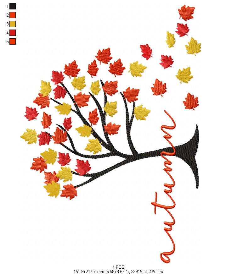 Autumn Fall - Fill STitch 6 Sizes -  Machine Embroidery Design