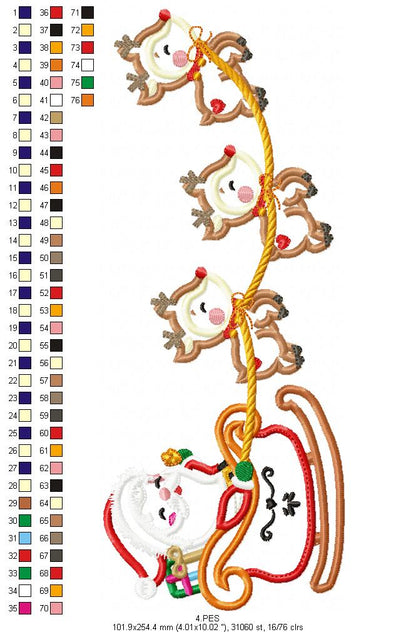 Santa Claus with sleigh - Applique - 5 Sizes - Machine Embroidery Designs