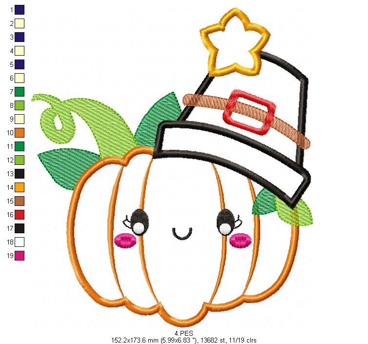 Thanksgiving Pumpkin - Applique / Fill Stitch - 6 Sizes - Machine Embroidery Design