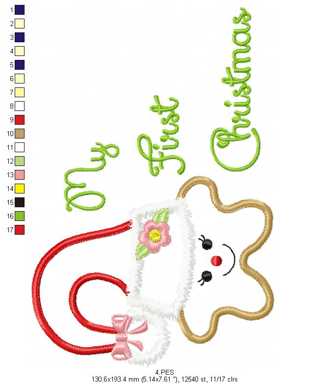 My First Christmas Star Girl  - Applique   - 5 Sizes - Machine Embroidery Designs