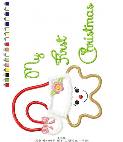 My First Christmas Star Girl  - Applique   - 5 Sizes - Machine Embroidery Designs