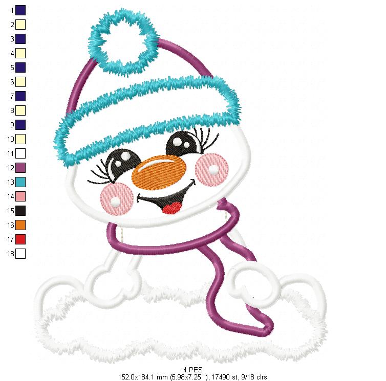 Cute Snowman  - Applique - Machine Embroidery Design