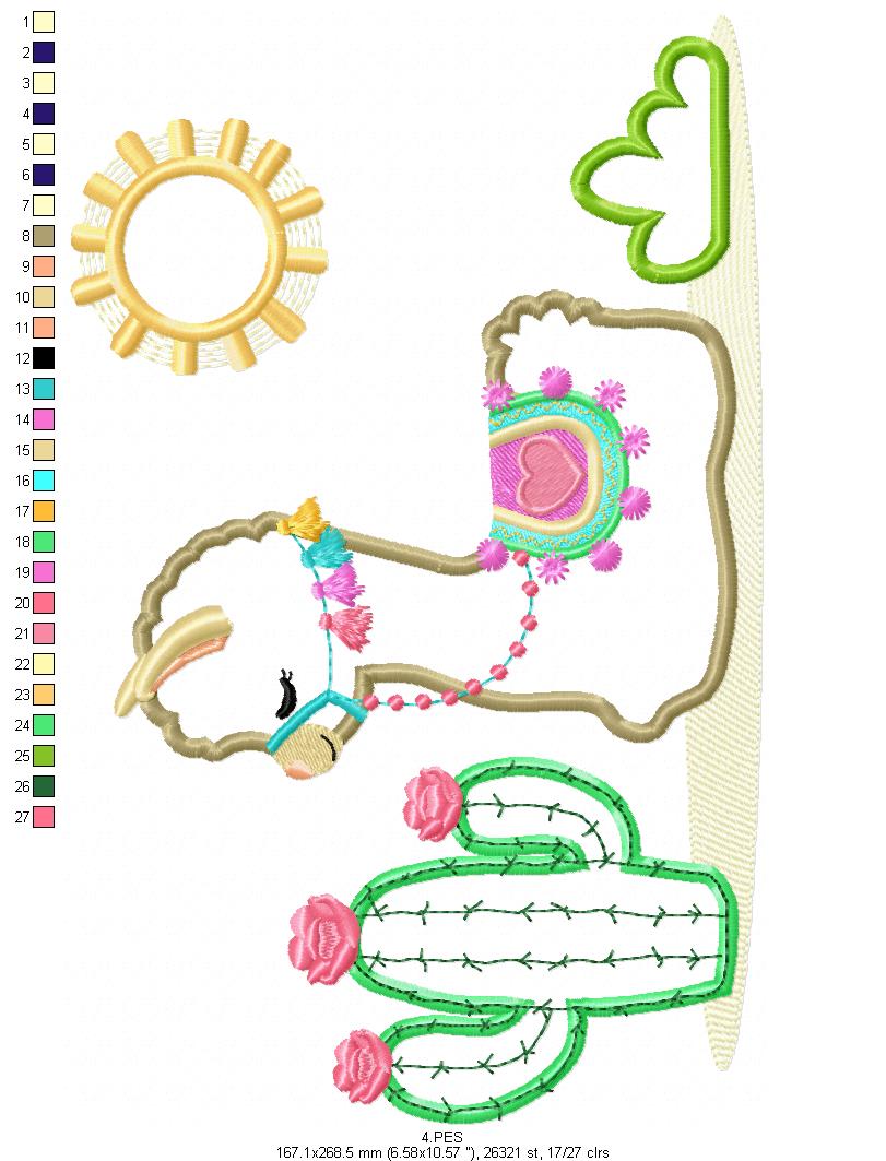 Llama lying down - Applique - 4 Sizes - Machine Embroidery Designs