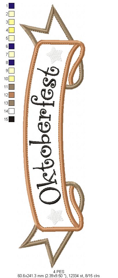 Oktoberfest -   Banner  - Germany  -  Applique  - 6 sizes -  Machine Embroidery Design