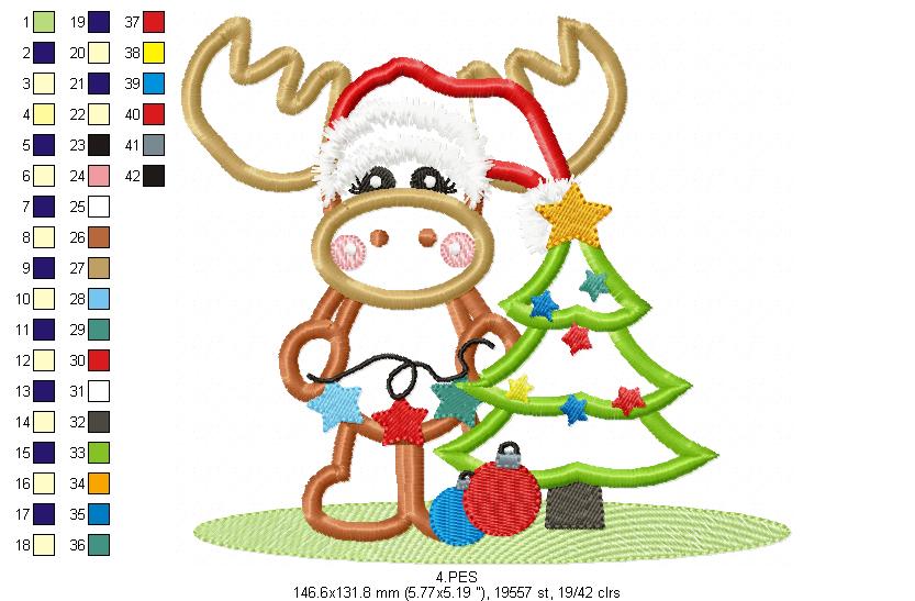 Cute Reindeer  - Applique - 6 Sizes -  Machine Embroidery Design