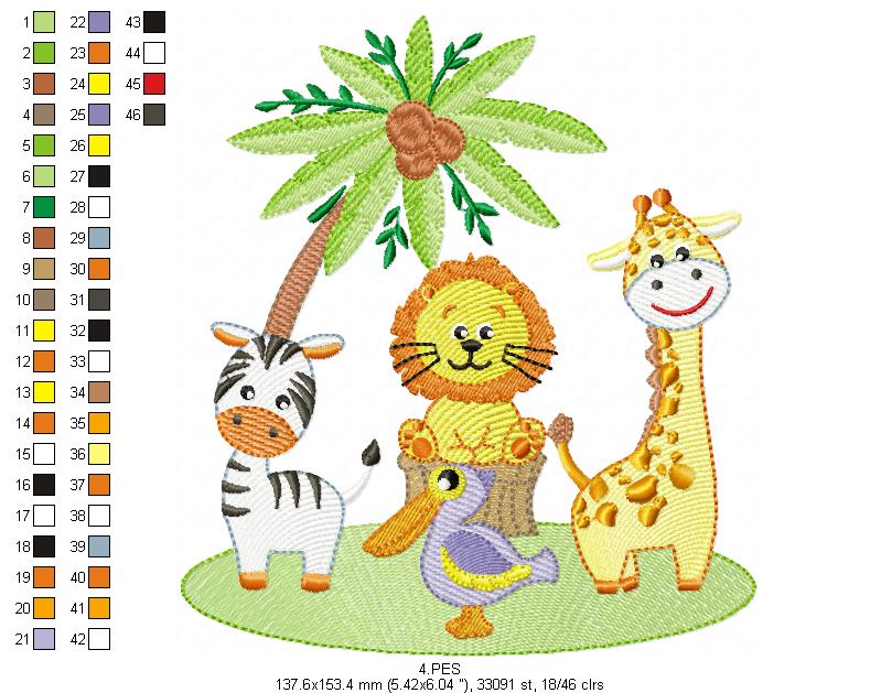 Safari animals - Fill Stitch - 6 Sizes -  Machine Embroidery Design
