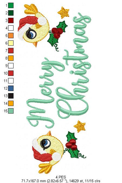 Merry  Christmas Birds - Fill Stitch  - 6 Sizes - Machine Embroidery Designs