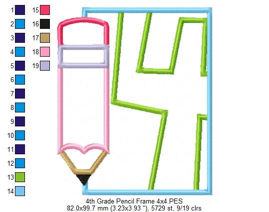 4th Grade Pencil Frame - Applique