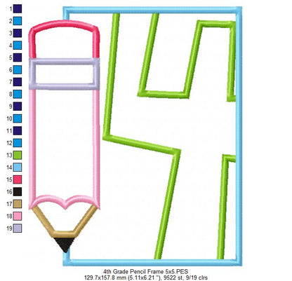 4th Grade Pencil Frame - Applique