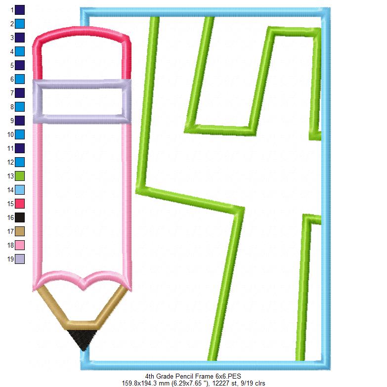4th Grade Pencil Frame - Applique