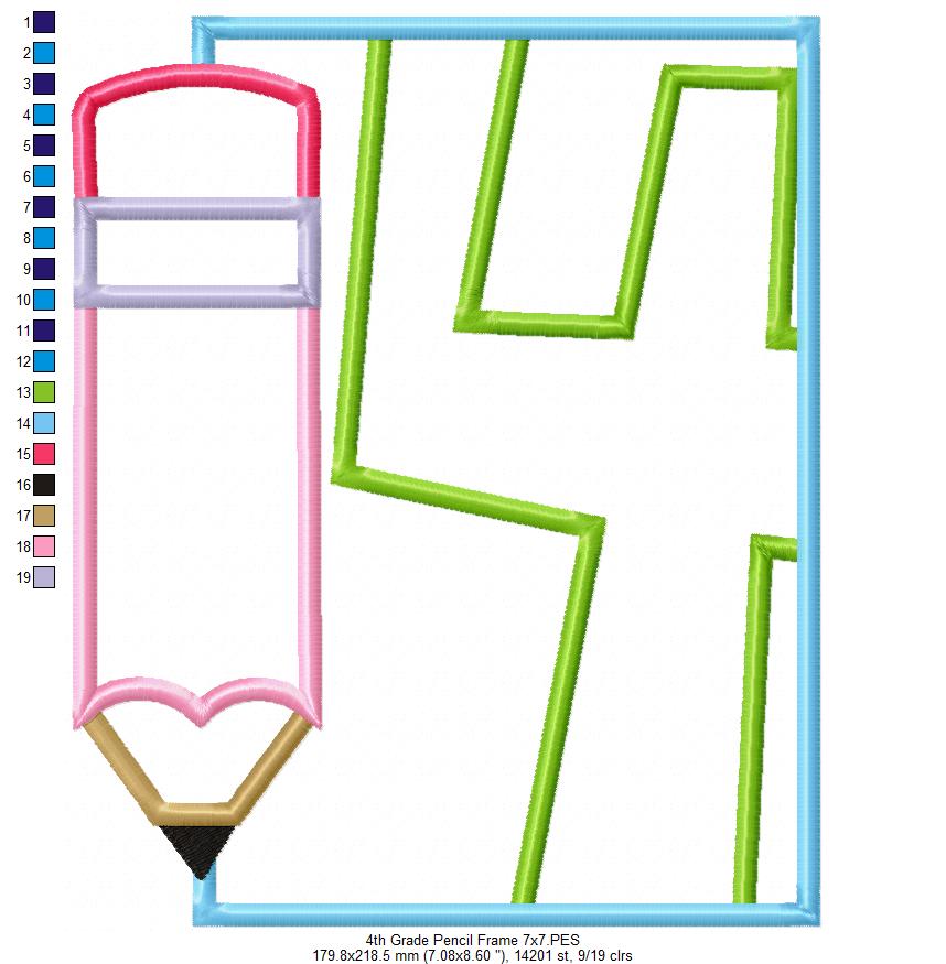 4th Grade Pencil Frame - Applique