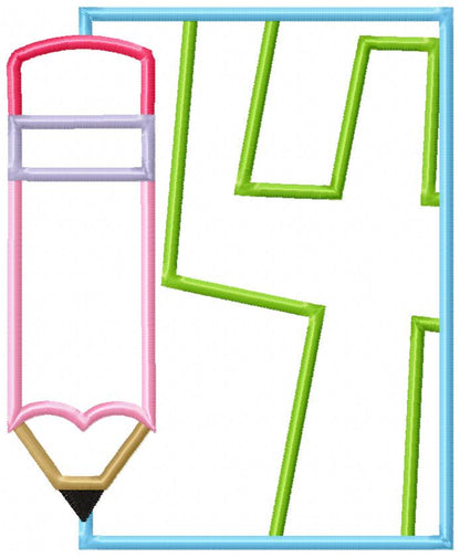 Preschool Pre-K to 6th Grade Pencil Frame Back to School - Applique