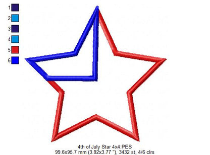 Patriotic Star - Appliqué - Machine Embroidery Design
