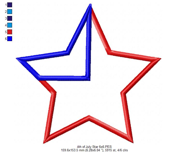 4th of July Star Independence Day - Applique - Machine Embroidery Design