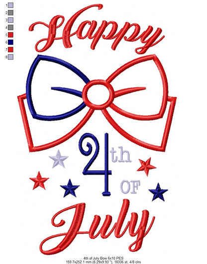 Happy 4th of July Bow - Applique