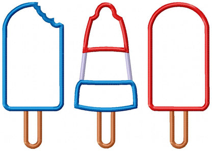 Summer 4th of July Popsicles - Applique Embroidery