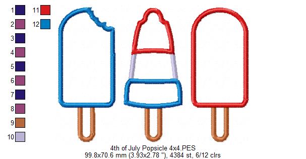 Summer 4th of July Popsicles - Applique Embroidery