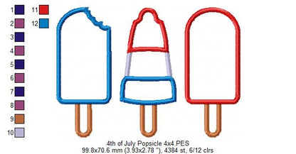 Summer 4th of July Popsicles - Applique Embroidery