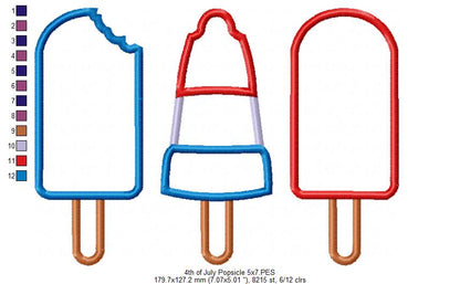 Summer 4th of July Popsicles - Applique Embroidery