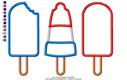 Summer 4th of July Popsicles - Applique Embroidery