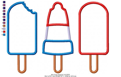 Summer 4th of July Popsicles - Applique Embroidery