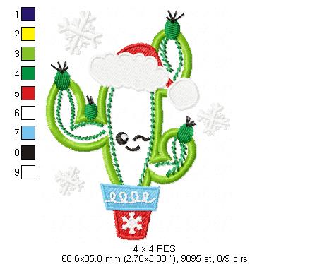 Christmas Cactus  - Applique - 3 Sizes - Machine Embroidery Designs