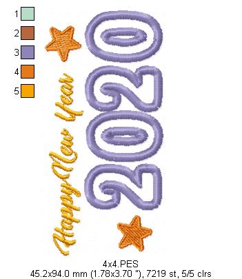 Happy New Year 2020 - Applique -   Machine Embroidery Design