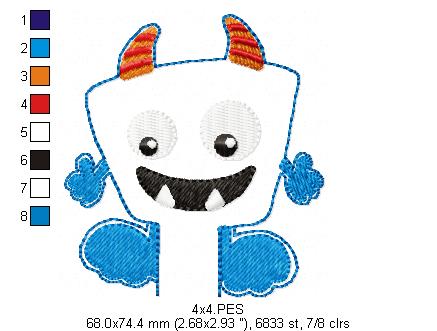 Pencil Topper Little Blue Monster - ITH Project - Machine Embroidery Design