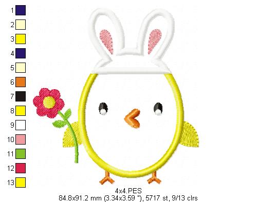 Little bird girl Easter  - Applique  - Machine Embroidery Design