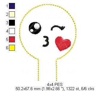 Pencil Topper Emoticons Kisses  - ITH Project - Machine Embroidery Design