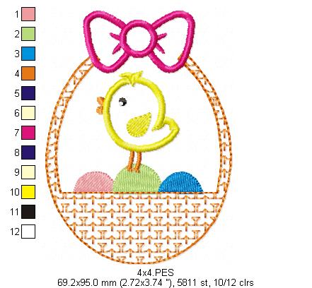 Little bird in Easter Basket - Applique  - Machine Embroidery Design