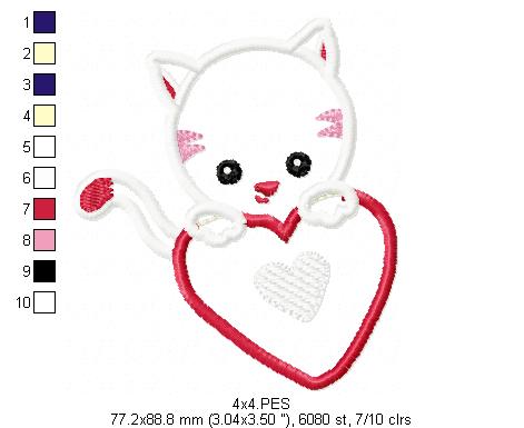 Cat in love - Applique - Machine Embroidery Design
