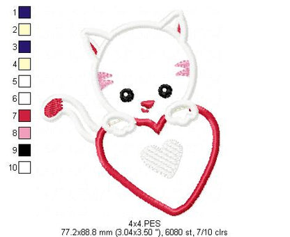 Cat in love - Applique - Machine Embroidery Design
