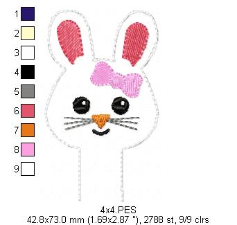 Pencil Topper Bunny Girl  - ITH Project - Machine Embroidery Design