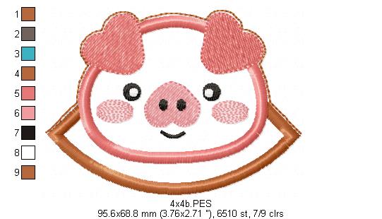 Cute Pig Bookmarker - ITH Project - Machine Embroidery Design