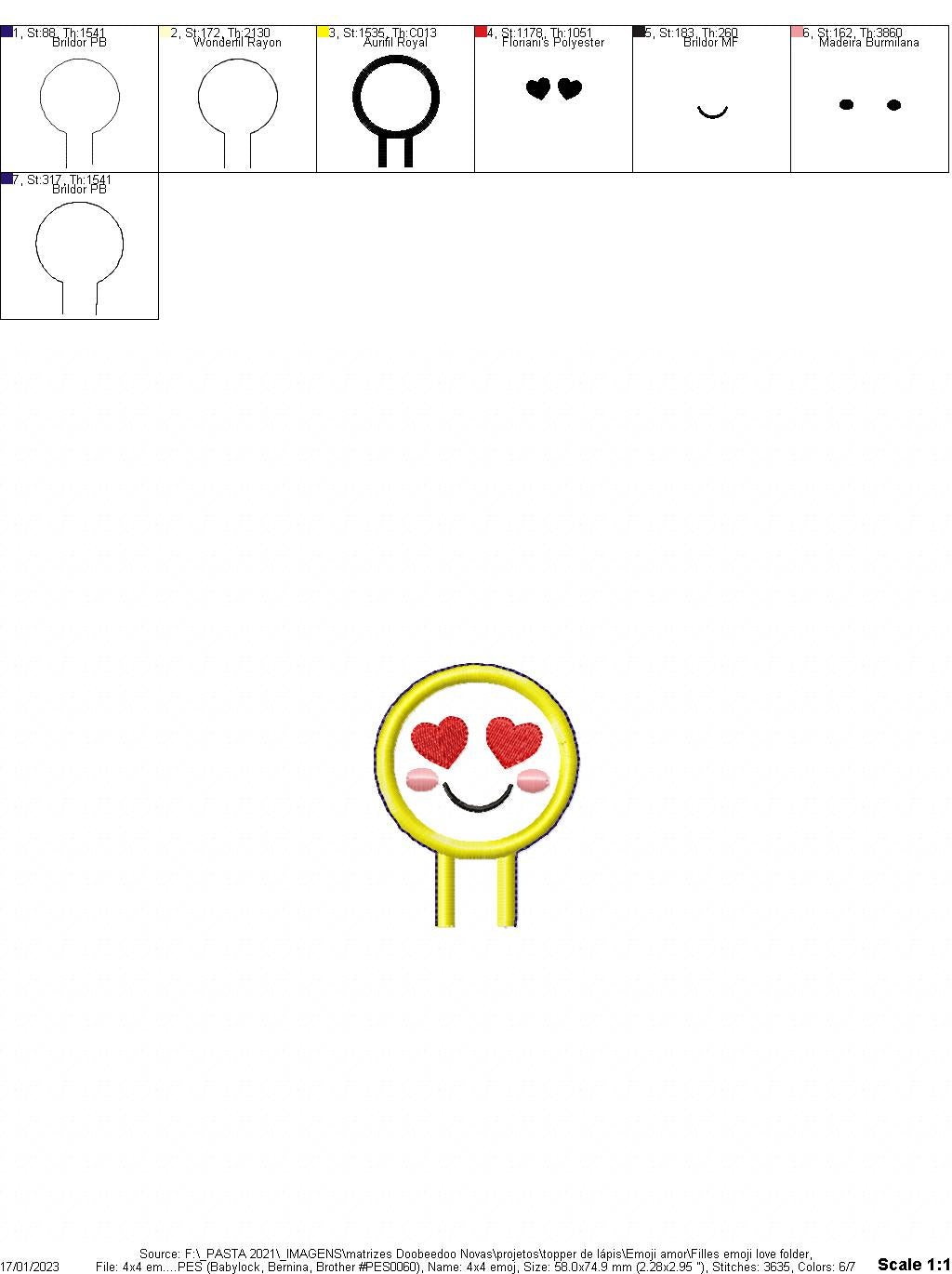 Pencil Topper Emoticon Love  - ITH Project - Machine Embroidery Design