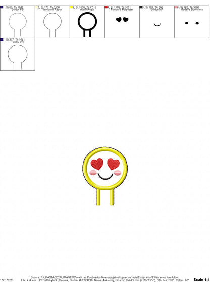 Pencil Topper Emoticon Love  - ITH Project - Machine Embroidery Design