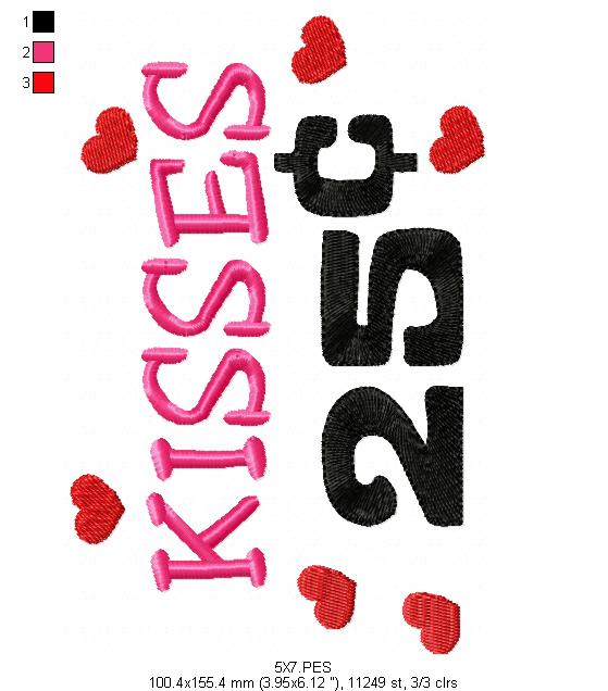 kISSES 25  - Fill Stitch - Machine Embroidery Design
