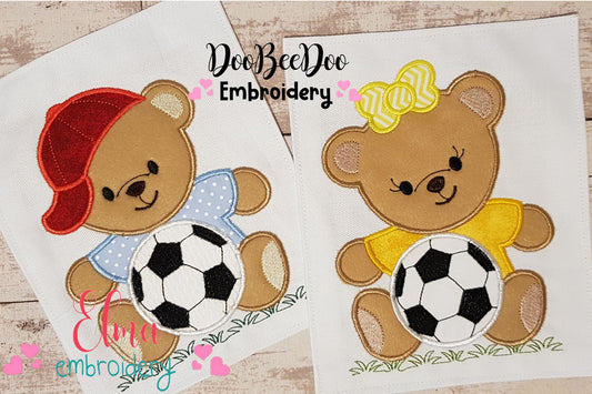 Teddy Bear and Soccer Ball Boy and Girl - Applique