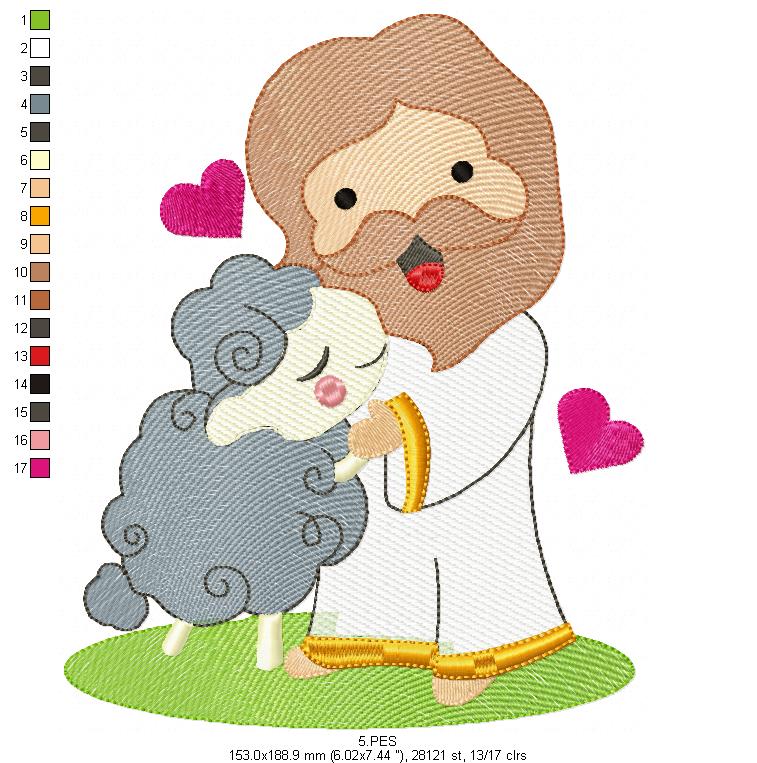 Jesus with the sheep - Fill Stitch