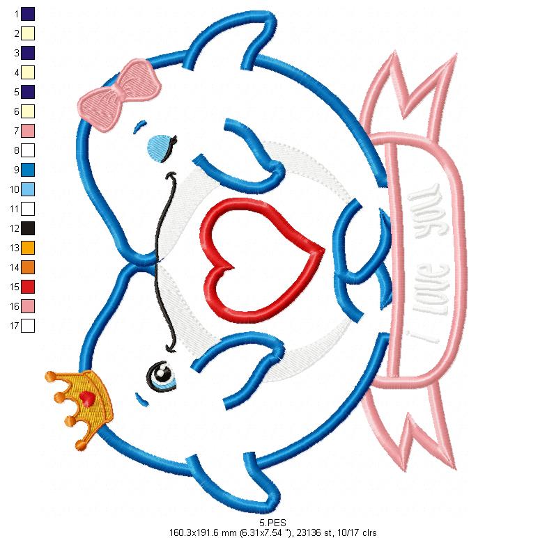 Dolphin couple dating - Applique - Machine Embroidery Designs