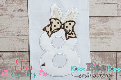 Easter Bunny Ears and Bow Number 8 Eight 8th Birthday - Applique