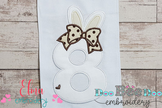 Easter Bunny Ears and Bow Number 8 Eight 8th Birthday - Applique
