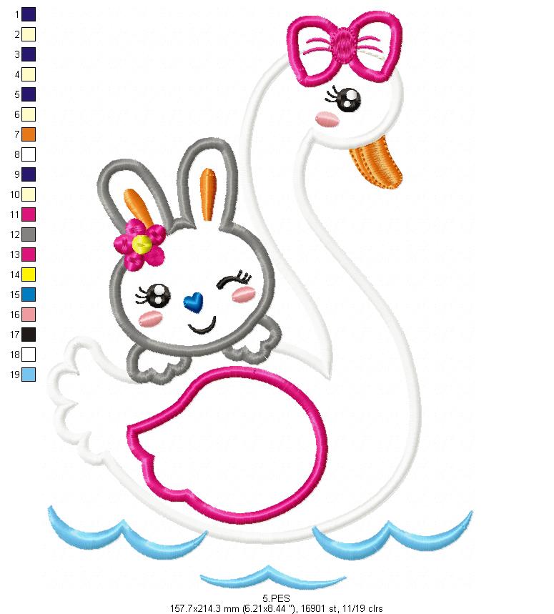 Swan with cute bunny - Applique